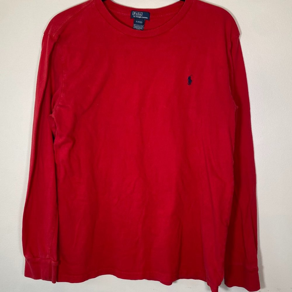 Vintage Polo by Ralph Lauren Red Boys Long Sleeve Crew Neck T-Shirt